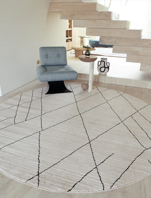 Charcoal Narrow Lines Geometric Ivory Carpet
