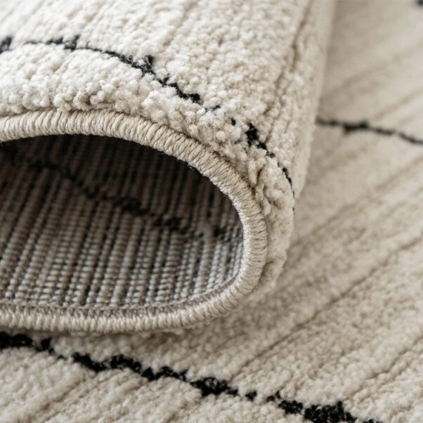 Charcoal Narrow Lines Geometric Ivory Carpet - Image 3