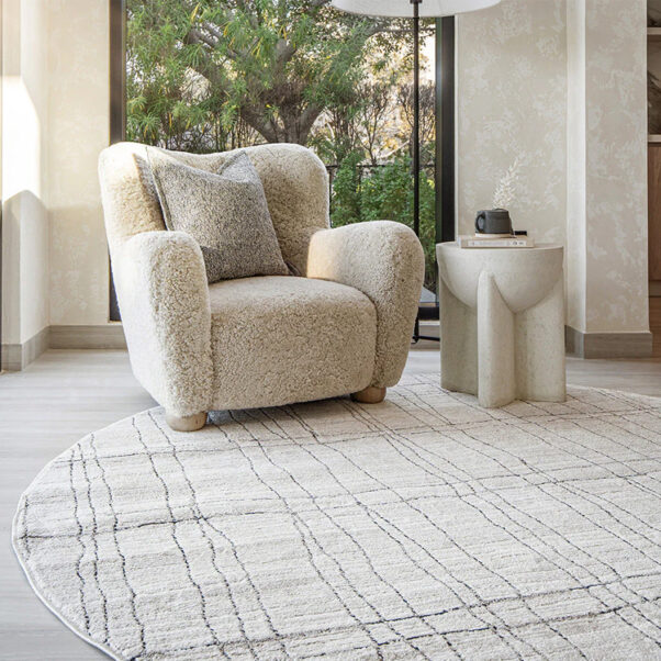 Charcoal Wavy Grid Textured Beige Carpet - Image 5