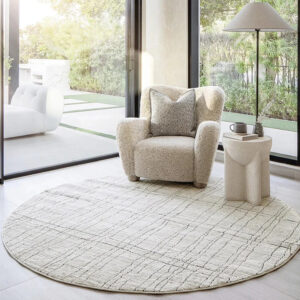 Charcoal Wavy Grid Textured Beige Carpet