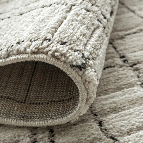 Charcoal Wavy Grid Textured Beige Carpet - Image 3