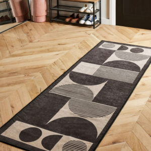 Monochrome Washable Pebla Geometric Shapes Runner