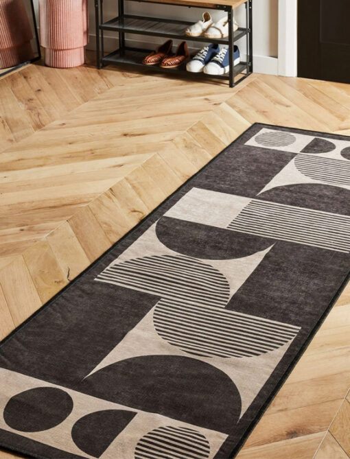 Monochrome Washable Pebla Geometric Shapes Runner
